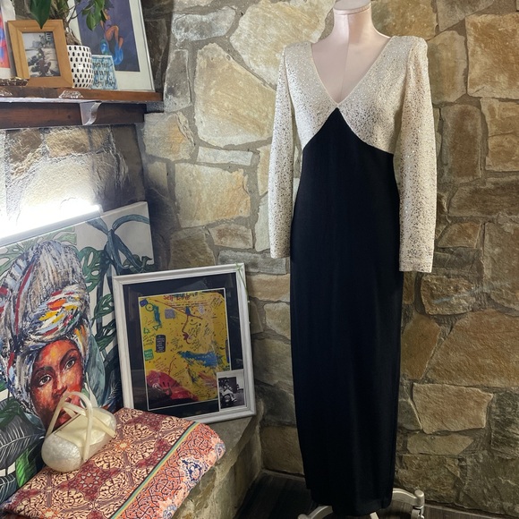St. John Dresses & Skirts - Vintage 1980s St. John Evening Studded Knit Maxi Dress – Black & Cream